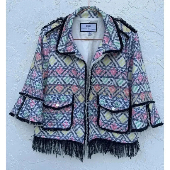 Hilary Radley Katherine Barclay Tweed Fringed Knitted Blazer Jacket Multi Sz 12 - Picture 4 of 11